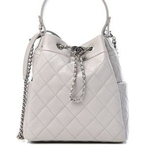 CHANEL Grained Calfskin Quilted Medium CC Chain Bucket Drawstring Bag